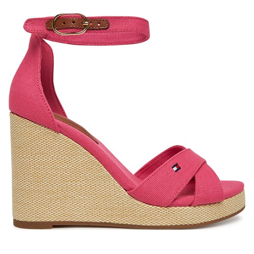Sandały Tommy Hilfiger Flag High Wedge Espad Crisscross FW0FW08661 Różowy ze sklepu eobuwie.pl w kategorii Sandały damskie - zdjęcie 179207921