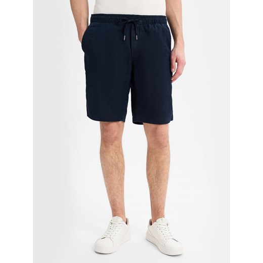 Tommy Hilfiger Męskie szorty z zawartością lnu - Harlem Mężczyźni granatowy jednolity ze sklepu vangraaf w kategorii Spodenki męskie - zdjęcie 179209851