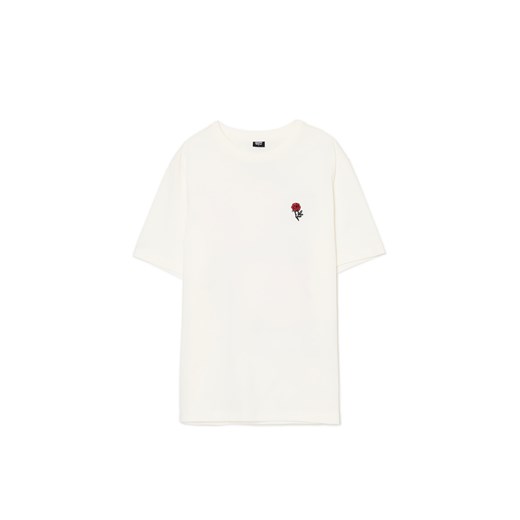 Cropp - T-shirt z motywem róży i węża - kremowy ze sklepu Cropp w kategorii T-shirty męskie - zdjęcie 179210453