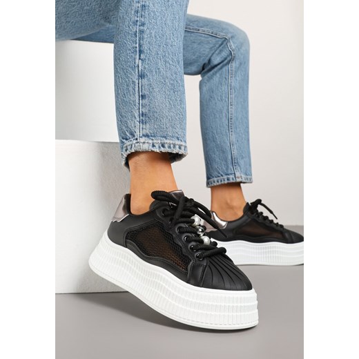 Czarne Sneakersy na Grubej Podeszwie z Tłoczeniem Elliliana ze sklepu born2be.pl w kategorii Buty sportowe damskie - zdjęcie 179218761