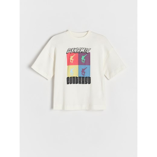 Reserved - T-shirt oversize z nadrukiem - złamana biel Reserved 116 (5-6 lat) Reserved
