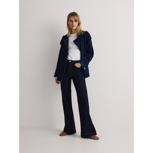 Reserved - Jeansowa marynarka z wiązaniem - granatowy Reserved L Reserved