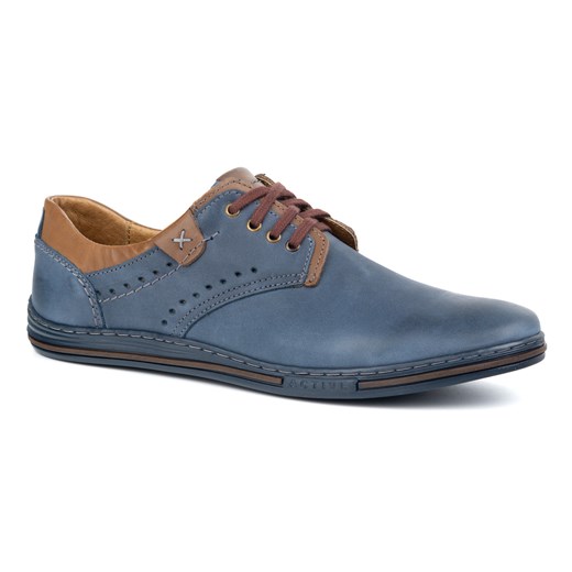 Buty męskie CASUAL 402 granat z brązem ze sklepu butyolivier w kategorii Półbuty męskie - zdjęcie 179231690
