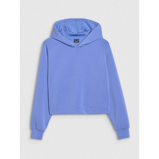 Damska bluza dresowa nierozpinana z kapturem 4F 4FWSS25TSWSF1562 - niebieska ze sklepu Sportstylestory.com w kategorii Bluzy damskie - zdjęcie 179231824