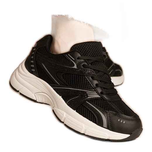 Czarne sneakersy damskie sportowe z brokatem ze sklepu ButyModne.pl w kategorii Buty sportowe damskie - zdjęcie 179232320