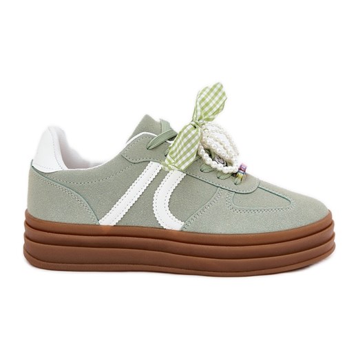 Sneakersy Damskie Na Platformie Z Ozdobami Zielone ze sklepu ButyModne.pl w kategorii Buty sportowe damskie - zdjęcie 179232334