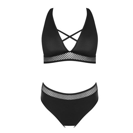 Czarny skórzany komplet bielizny Kristeen set, Kolor czarny, Rozmiar L/XL, Passion ze sklepu Intymna w kategorii Komplety bielizny damskiej - zdjęcie 179233230