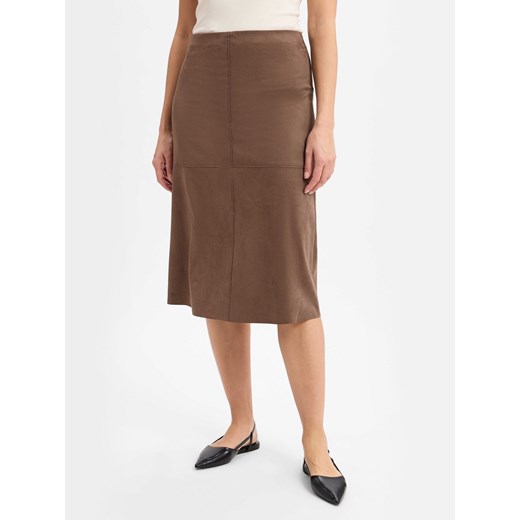 Someday Damska spódnica midi - Ovelou Kobiety Sztuczna skóra brązowy jednolity ze sklepu vangraaf w kategorii Spódnice - zdjęcie 179236770