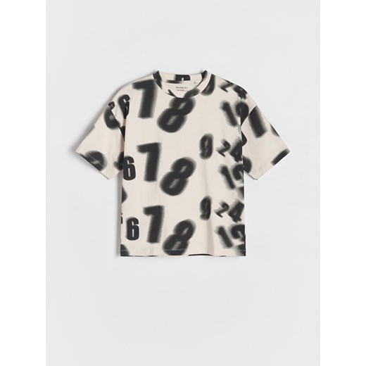 Reserved - T-shirt oversize z nadrukiem - kremowy ze sklepu Reserved w kategorii T-shirty chłopięce - zdjęcie 179237243