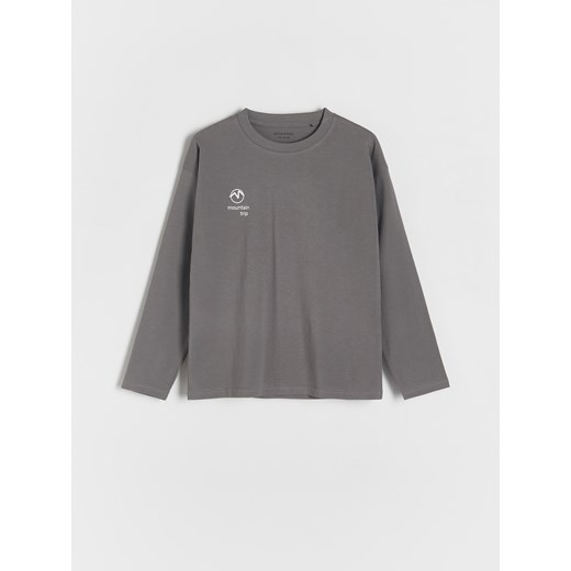 Reserved - Longsleeve z nadrukiem - ciemnoszary Reserved 146/152 (10-11 lat) okazja Reserved