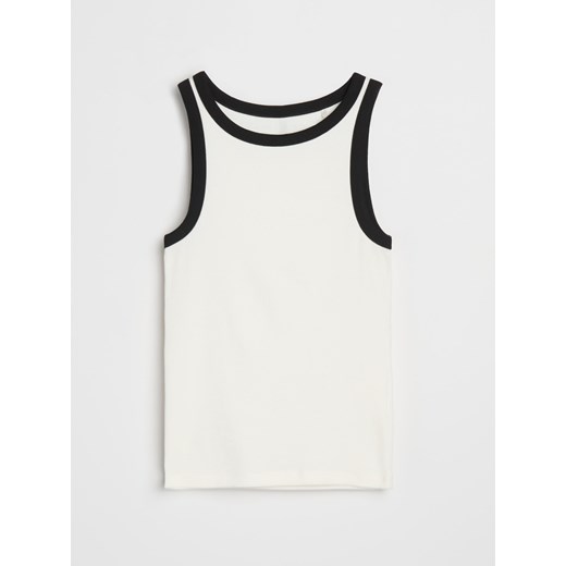Sinsay - Top z kontrastową lamówką - kremowy Sinsay L Sinsay
