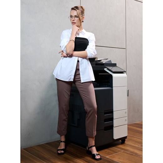 Sinsay - Spodnie z paskiem - beżowy Sinsay S Sinsay