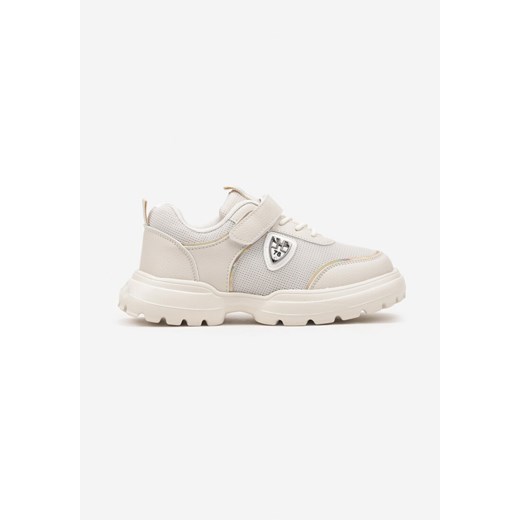Beżowe Buty Sportowe Sneakersy ze Skórzaną Wkładką i Aplikacją Fonaven ze sklepu born2be.pl w kategorii Buty sportowe dziecięce - zdjęcie 179240441