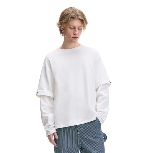 Cropp - Dwuczęściowa koszulka longsleeve - kremowy ze sklepu Cropp w kategorii T-shirty męskie - zdjęcie 179240910