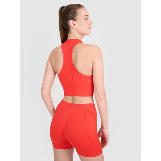 Damski crop top treningowy 4F 4FRSS25TFSLF721 - czerwony ze sklepu Sportstylestory.com w kategorii Bluzki damskie - zdjęcie 179241593