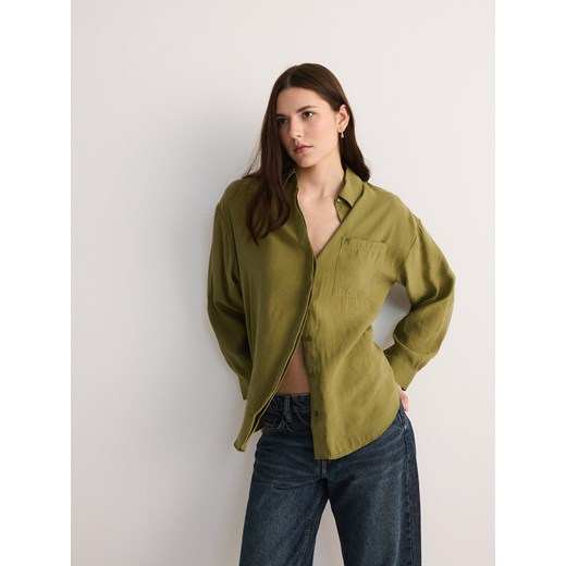 Reserved - Koszula oversize z modalu - oliwkowy ze sklepu Reserved w kategorii Koszule damskie - zdjęcie 179242222