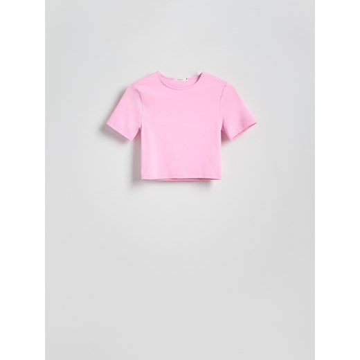 Reserved - Krótki t-shirt - różowy ze sklepu Reserved w kategorii Bluzki damskie - zdjęcie 179245704