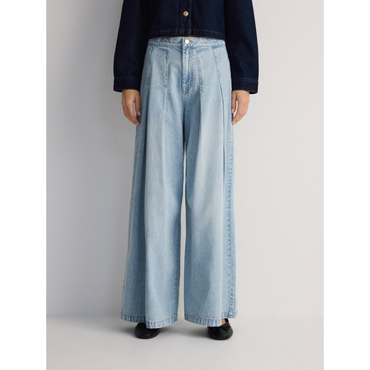 Reserved - Jeansy wide leg z zakładkami - niebieski ze sklepu Reserved w kategorii Jeansy damskie - zdjęcie 179246004