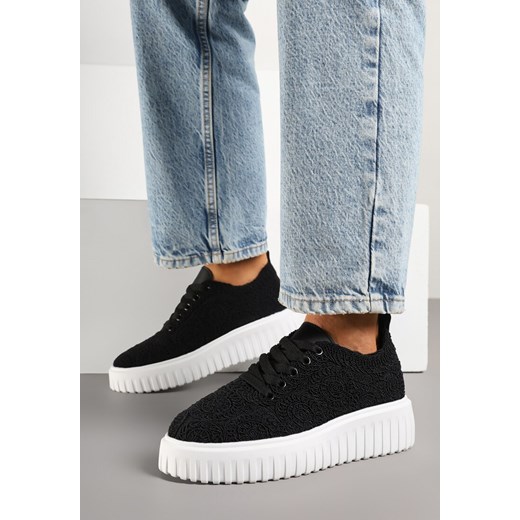 Czarne Sneakersy na Grubej Podeszwie z Ażurową Cholewką Ellisene ze sklepu born2be.pl w kategorii Buty sportowe damskie - zdjęcie 179246281