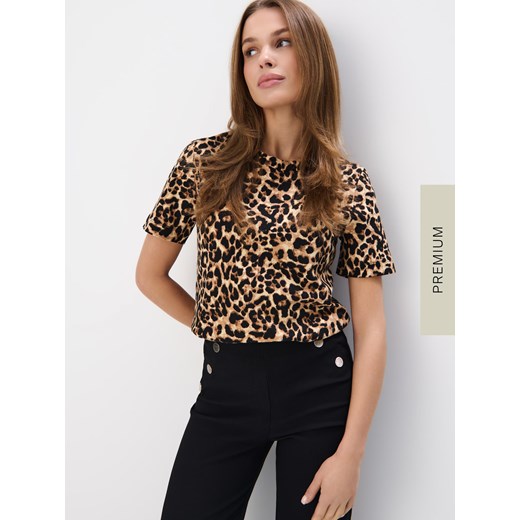 Mohito - T-shirt z merceryzowanej bawełny - beżowy ze sklepu Mohito w kategorii Bluzki damskie - zdjęcie 179248691
