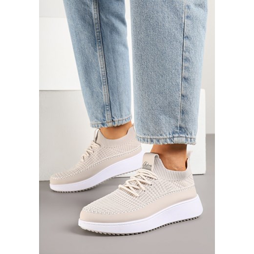 Beżowe Buty Sportowe Sneakersy z Elastycznym Cholewkami Liovanya ze sklepu born2be.pl w kategorii Buty sportowe damskie - zdjęcie 179248741