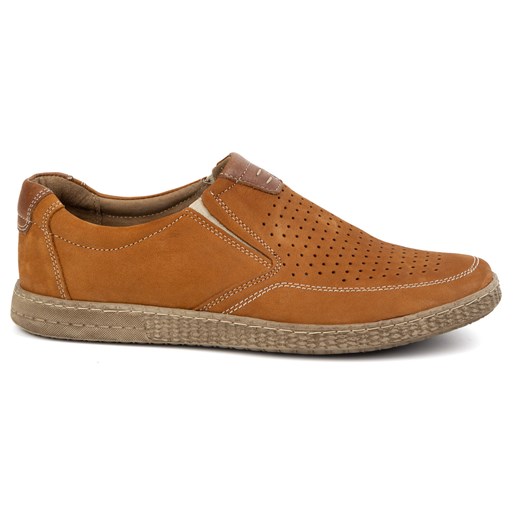 Buty męskie skórzane Casual ażurowe 854/L/2 rude ze sklepu butyolivier w kategorii Półbuty męskie - zdjęcie 179251432