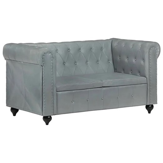 Skórzana 2-osobowa szara sofa w stylu Chesterfield - Defo 2Q ze sklepu Edinos.pl w kategorii Sofy i kanapy - zdjęcie 179251490