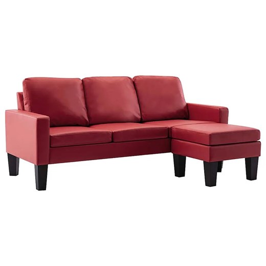 3-osobowa sofa z ekoskóry z podnóżkiem winna czerwień - Lencor 4Q ze sklepu Edinos.pl w kategorii Sofy i kanapy - zdjęcie 179252164