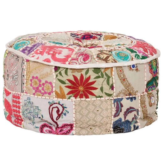 Okrągła beżowa pufa patchwork - Reo 3X ze sklepu Edinos.pl w kategorii Pufy i siedziska - zdjęcie 179252261