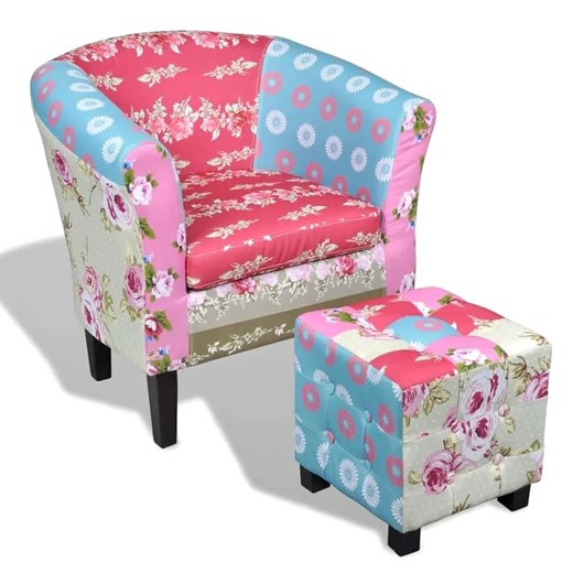 Klubowy fotel w stylu patchwork z podnóżkiem - Somed 3X ze sklepu Edinos.pl w kategorii Fotele - zdjęcie 179252291