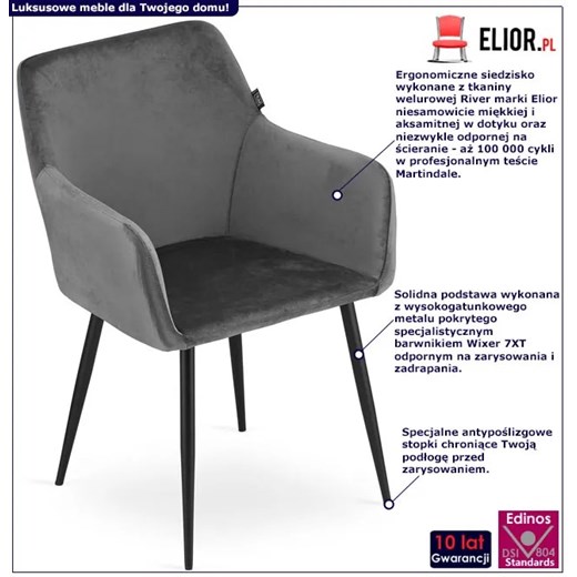 Zestaw szarych aksamitnych krzeseł 2 szt. - Zicaro Elior One Size Edinos.pl