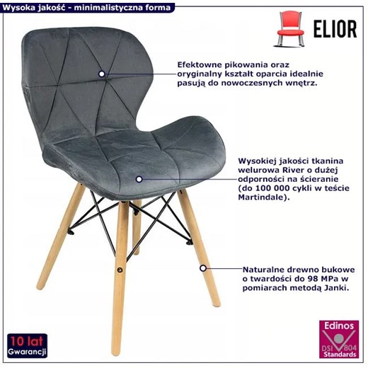 Szare welurowe krzesło w stylu skandynawskim - Cero Elior One Size Edinos.pl