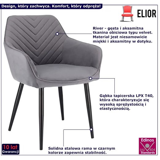 Szare nowoczesne krzesło z welurową tapicerką - Iferor Elior One Size Edinos.pl