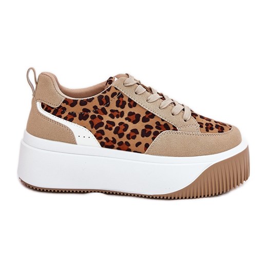 Sneakersy Damskie Na Masywnej Platformie Panterka Beżowe beżowy ze sklepu ButyModne.pl w kategorii Buty sportowe damskie - zdjęcie 179256263