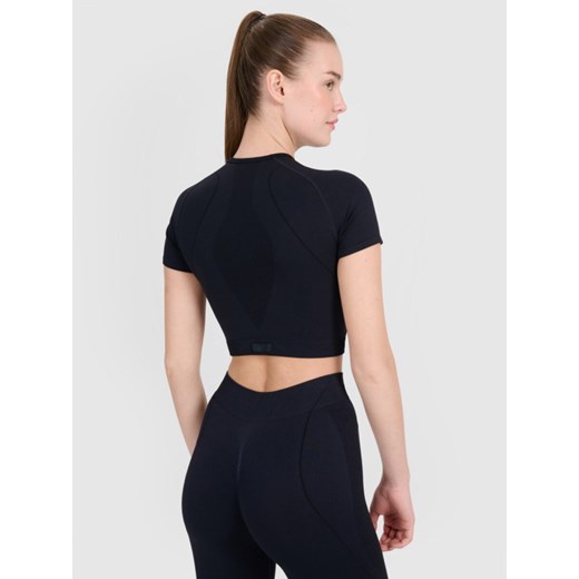 Damski crop top treningowy 4F 4FRSS25TFTSF1757 - czarny ze sklepu Sportstylestory.com w kategorii Bluzki damskie - zdjęcie 179257121