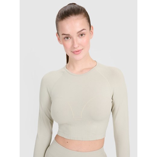 Damski longsleeve treningowy 4F 4FRSS25TFLOF486 - zielony ze sklepu Sportstylestory.com w kategorii Bluzki damskie - zdjęcie 179257414
