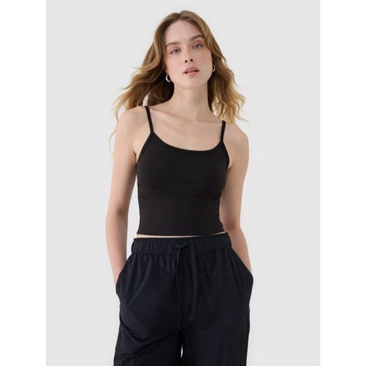 Damski crop-top na ramiączkach 4F 4FWSS25TSLEF127 - czarny ze sklepu Sportstylestory.com w kategorii Bluzki damskie - zdjęcie 179257514