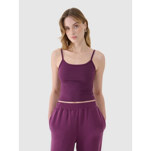 Damski crop-top na ramiączkach 4F 4FWSS25TSLEF127 - fioletowy ze sklepu Sportstylestory.com w kategorii Bluzki damskie - zdjęcie 179257520