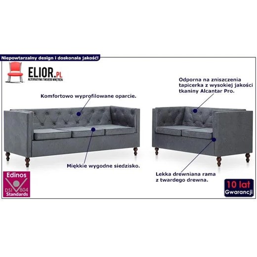 Zestaw wypoczynkowy w stylu chesterfield James 4X - Szary Elior One Size Edinos.pl