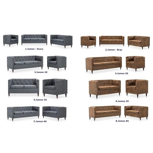 Zestaw wypoczynkowy w stylu chesterfield James 4X - Szary Elior One Size Edinos.pl