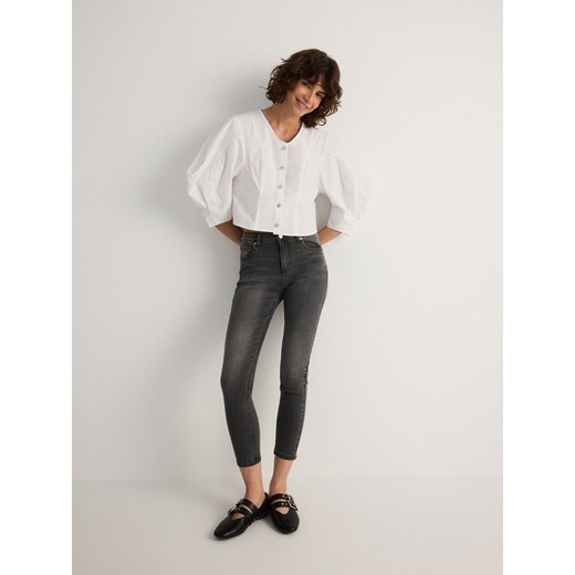 Reserved - Jeansy slim fit ze średnim stanem - szary ze sklepu Reserved w kategorii Jeansy damskie - zdjęcie 179267253