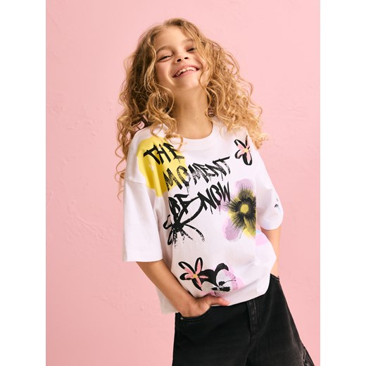 Reserved - T-shirt z nadrukiem - złamana biel ze sklepu Reserved w kategorii Bluzki dziewczęce - zdjęcie 179268302