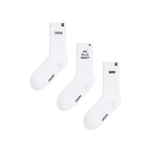 Cropp - 3 pack białych skarpet z napisami - biały ze sklepu Cropp w kategorii Skarpetki męskie - zdjęcie 179272181