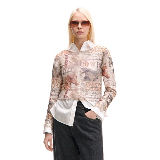 Cropp - Koszulka longsleeve z motywem koni - wielobarwny ze sklepu Cropp w kategorii Bluzki damskie - zdjęcie 179272201