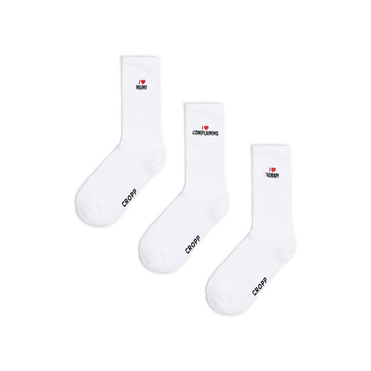 Cropp - 3 pack długich skarpet z napisami - biały ze sklepu Cropp w kategorii Skarpetki męskie - zdjęcie 179273990