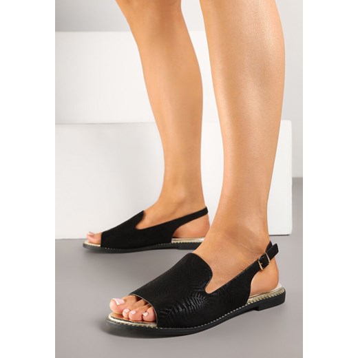 Czarne Sandały Slingback ze Skórzaną Wkładką i Noskiem Peep Toe Kirassa ze sklepu renee.pl w kategorii Sandały damskie - zdjęcie 179275120