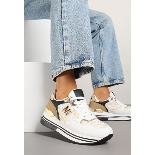 Biało-Czarne Sneakersy Ozdobione Metalicznymi Literami Divlirra ze sklepu renee.pl w kategorii Buty sportowe damskie - zdjęcie 179275483