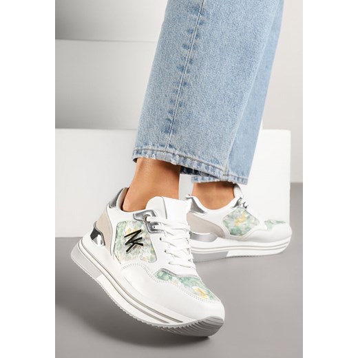 Biało-Zielone Sneakersy z Metaliczną Aplikacją Divisca ze sklepu born2be.pl w kategorii Buty sportowe damskie - zdjęcie 179275994