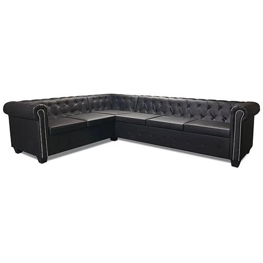 6-osobowy czarny narożnik w stylu Chesterfield - Xavier 6Q ze sklepu Edinos.pl w kategorii Narożniki - zdjęcie 179279020