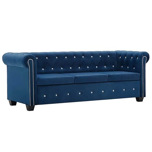 Aksamitna sofa w stylu Chesterfield Xavier 3Q - niebieska ze sklepu Edinos.pl w kategorii Sofy i kanapy - zdjęcie 179279153